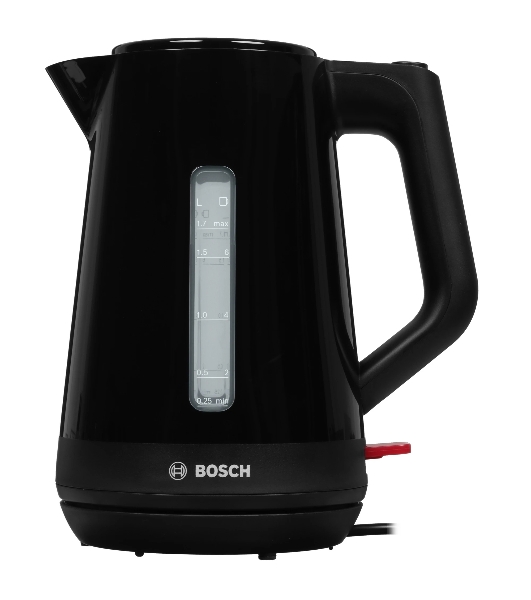 Электрочайник Bosch TWK1M123 черный, 1.7 л, 2400 Вт, скрытый нагревательный элемент