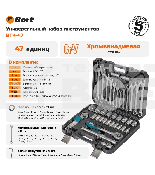 Набор ручного инструмента Bort BTK-47 (93418521)