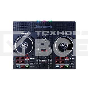 Контроллер DJ [PARTYMIXLIVEXEU] Numark [Party Mix Live] 2-х канальный, 2 сенсорных джога, 24-битный аудиоинтерфейс, 3,5 мм стерео выход, выход на наушники, встроенные динамики, RGB лампы, ПО Serato DJ Lite