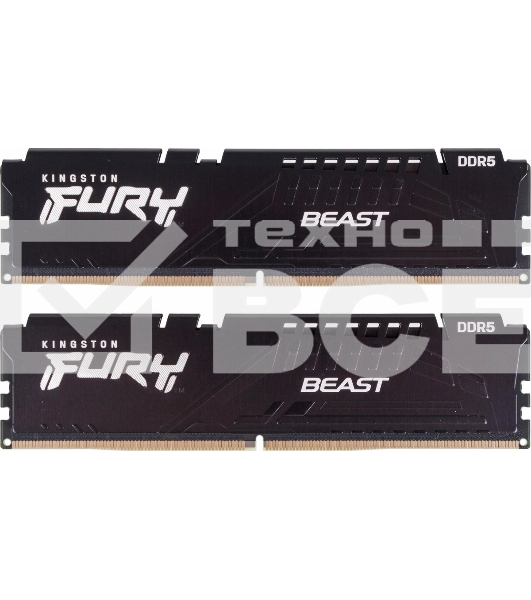 Оперативная память Kingston Fury Beast, DDR5, 32GB (2x16GB), 5200MHz, CL40, DIMM, радиатор, черный