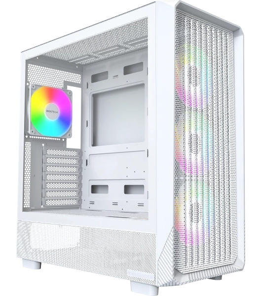 Компьютерный корпус Montech X5 белый без БП ATX 4x120mm 1xUSB 2.0 1xUSB 3.0 1xUSB3.1 audio bott PSU