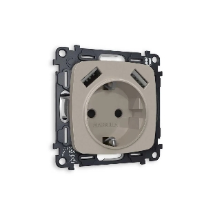 Комплект механизма электрической розетки OMEGA Серо-бежевый матовый 2USB A+A 18W (быстрая зарядка) с/з QUANT (OP3690, VM155) MO369010