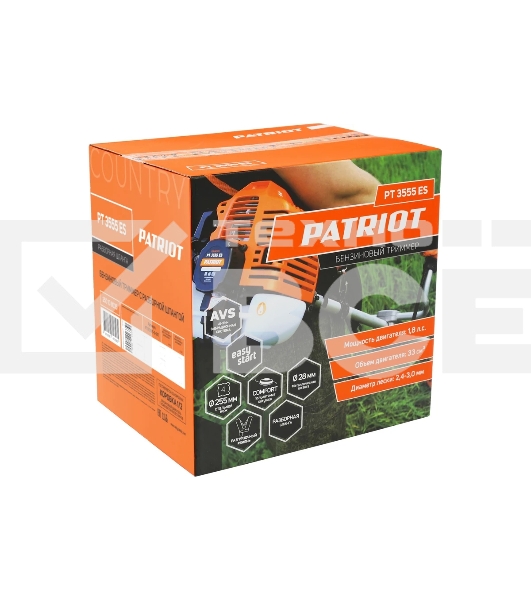 Триммер бензиновый Patriot 3555ES Country 1.8л.с. неразбор.штан. реж.эл.:леска/нож