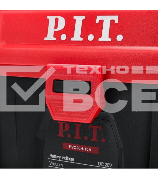 Строительный пылесос P.I.T. PVC20H-10A SOLO красный, питание от аккумулятора, 200 Вт, уборка сухая/влажная/выдув, пылесборник 10 л