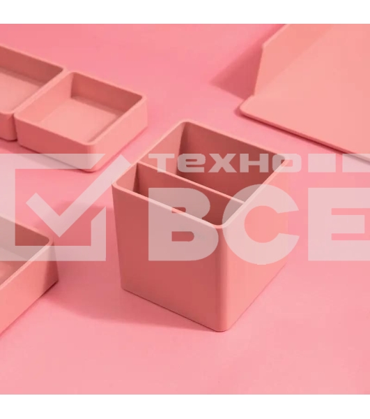 Подставка Deli ENS011PINK Nusign 2отд. для письменных принадлежностей 84х84х86мм розовый пластик