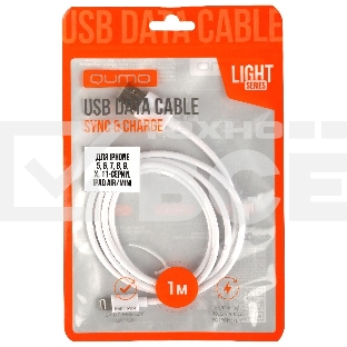 Кабель Qumo light series, USB-Apple 8 pin, 1м, 5В, 1A, опл. PVC, кон. PVC, белый