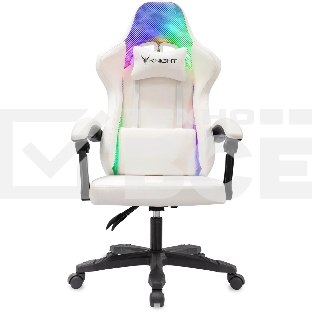 Кресло игровое Knight Wolf RGb белый эко.кожа/сетка, крестов. пластик