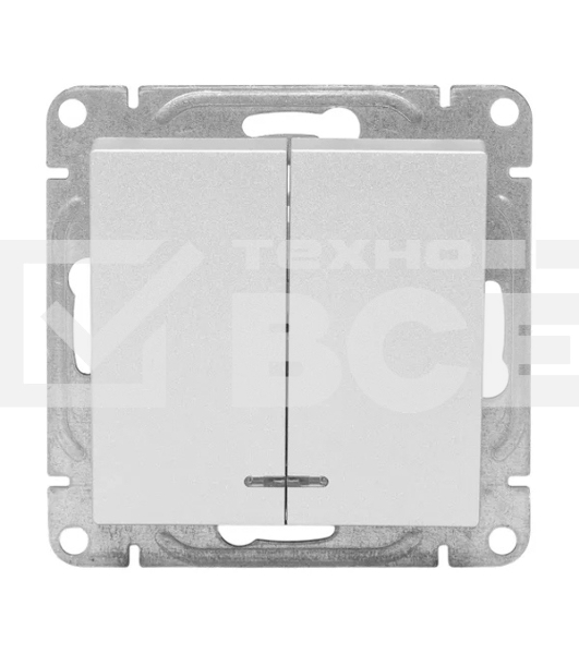Механизм выключателя EKF UP1-SWA-24 Эпика двухклавишный, с подсветкой, алюминий