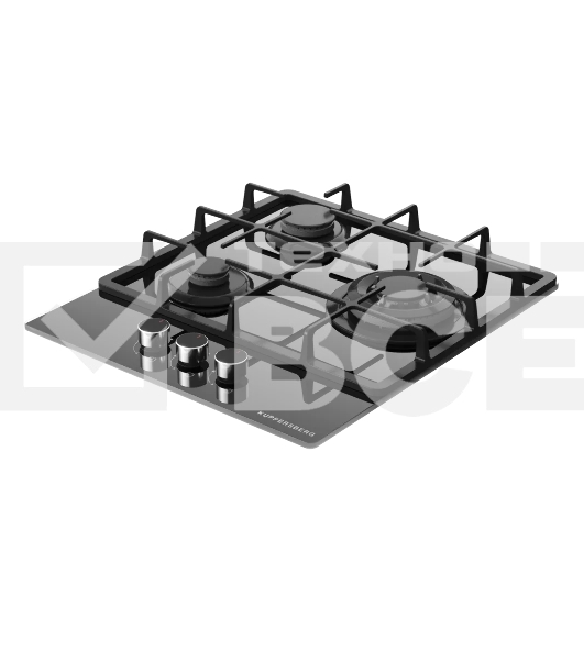 Варочная поверхность Kuppersberg FG 40 B, газ, High-Tech, 45 см, автоматический электроподжиг, газ-контроль, SABAF конфорки, чугунные решетки, WOK конфорка, цвет черное стекло, цвет фурнитуры черный