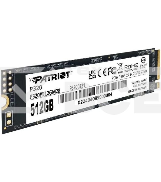Накопитель SSD Patriot P320, 512GB, PCIe 3.0 x4, M.2 2280, NVMe, R/W 3000/2200