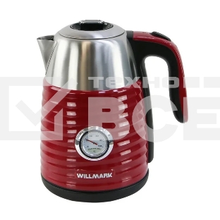 Чайник электрический Willmark WEK-1738PST 1,7л, нержавейка+пластик, красный, термометр, 2200Вт