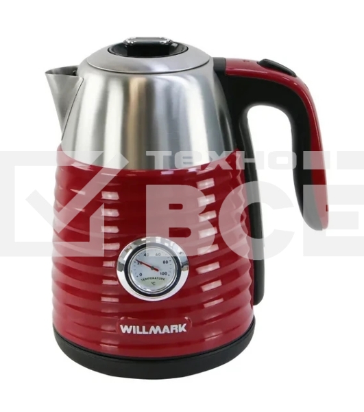 Чайник электрический Willmark WEK-1738PST 1,7л, нержавейка+пластик, красный, термометр, 2200Вт