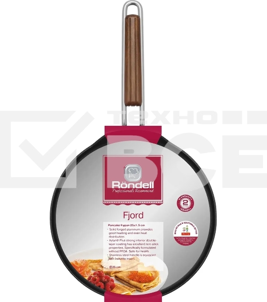 Сковорода блинная Rondell Fjord RDA-1797 круглая 25см покрытие: Xylan Plus ручка несъемная (без крышки) черный