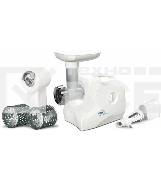 Мясорубка электрическая Ротор Люкс ЭМШ 35/300-3 белый, 1500 Вт, 0.6 кг/мин, реверс, насадки - 4