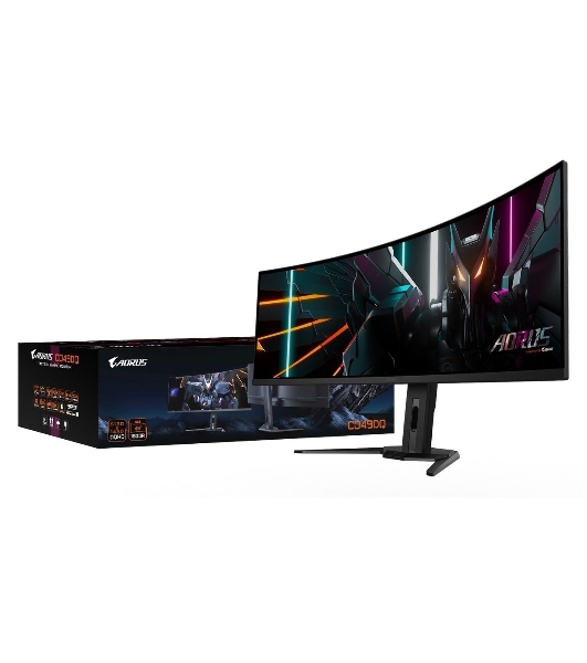 Монитор 49' Gigabyte AORUS CO49DQ-EK QD-OLED 5120x1440, 144 Гц, 0.03 мс, 32:9, 250 кд/м², 2xHDMI 2.1, DP 1.4, USB-C (18 Вт), 3.5 Jack, USB Hub (3x USB 3.2), динамики (2x5 Вт), HDR10, изогнутый экран (1800R), черный