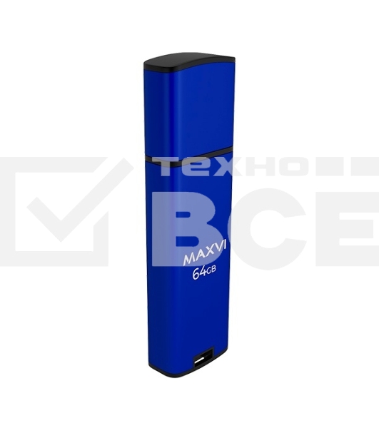 Флеш диск Maxvi MP2 64GB USB 2.0 blue, монолит с колпачком, ABS пластик + металл