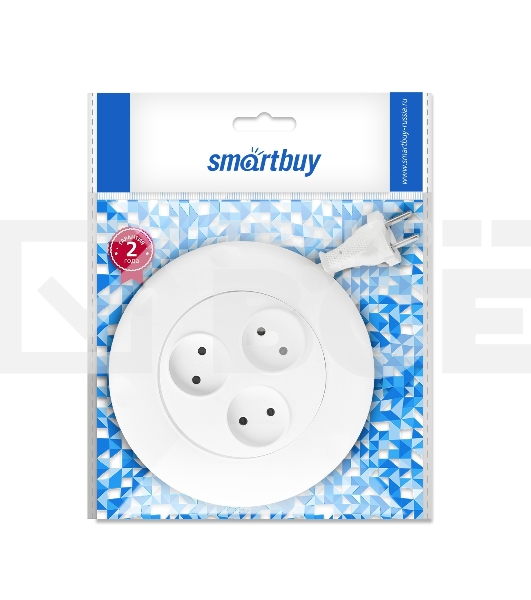 Удлинитель 3 гнезда 3 метра 10А/2,2 кВт, без заземления, круглый, белый (SBE-10-3-03-W)/40