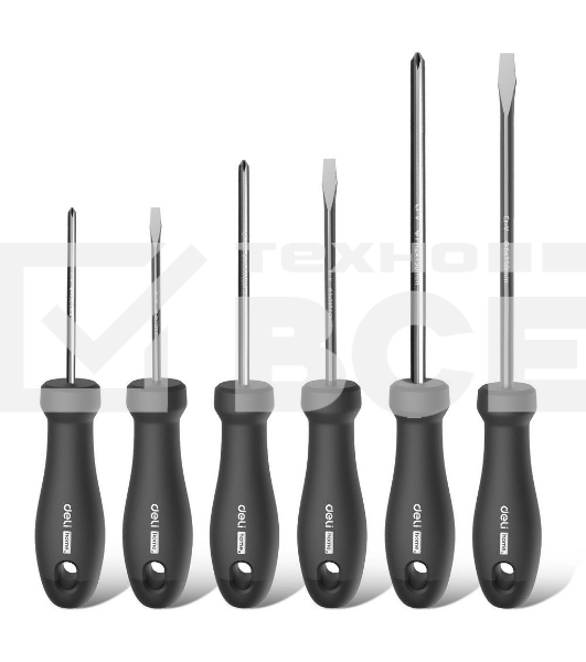 Набор отверток Home Series Deli HT1006 6шт SL3x75+SL5x100+SL6x150+PH0x75+PH1x100+PH2x150 Эксклюзивный дизайн. Рукоятка из высококачественного софттач пластика