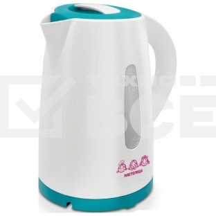 Чайник электрический Мастерица ЕК-1701M белый/бирюзовый