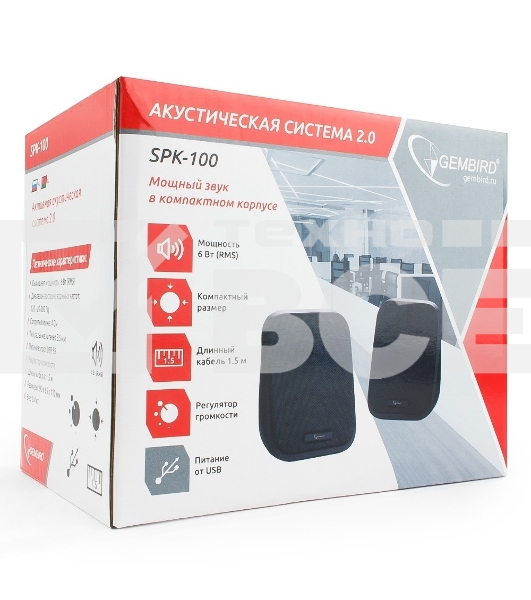 Акустич. система 2.0 Gembird SPK-100, черный, 6 Вт, рег. громкости, USB-питание					