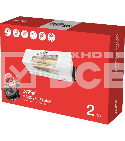Накопитель SSD ADATA XPG MARS 980 STORM, 2000Gb, M.2(22x80мм), NVMe, PCIe 5.0 x4, 3D NAND, R/W 14000/13000Mb/s, IOPs 2 000 000/1 650 000, TbW 1480, DWPD 0.4, with Heat Sink (5 лет)
