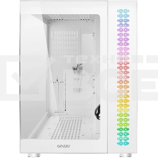 Компьютерный корпус Ginzzu V580 RGb подсветка, закаленное стекло 1хUSB 3.0,1хUSB 2.0, AU белый ATX