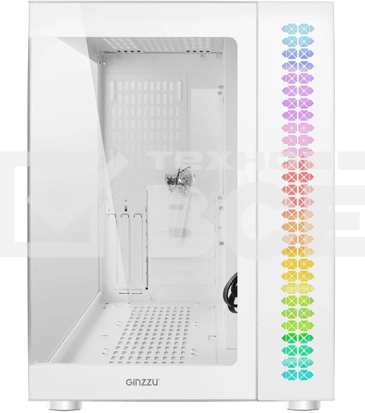 Компьютерный корпус Ginzzu V580 RGb подсветка, закаленное стекло 1хUSB 3.0,1хUSB 2.0, AU белый ATX