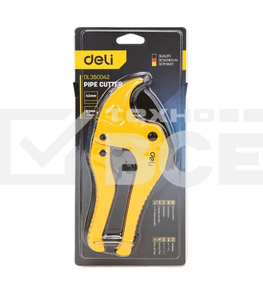 Труборез Deli DL350042 42мм Диапазон реза 42 мм. Тефлоновое покрытие. Лезвие из нержавеющей стали. Корпус алюминиевый сплав.