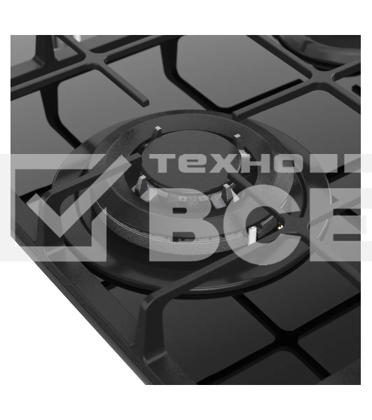 Варочная поверхность Kuppersberg FG 40 B, газ, High-Tech, 45 см, автоматический электроподжиг, газ-контроль, SABAF конфорки, чугунные решетки, WOK конфорка, цвет черное стекло, цвет фурнитуры черный