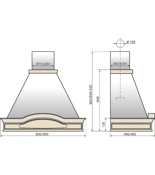 Вытяжка каминная Elikor Вилла Фрукты 90П-650-П3Д бежевый/дуб, 90 см, 650 куб. м/ч, 56 дБ