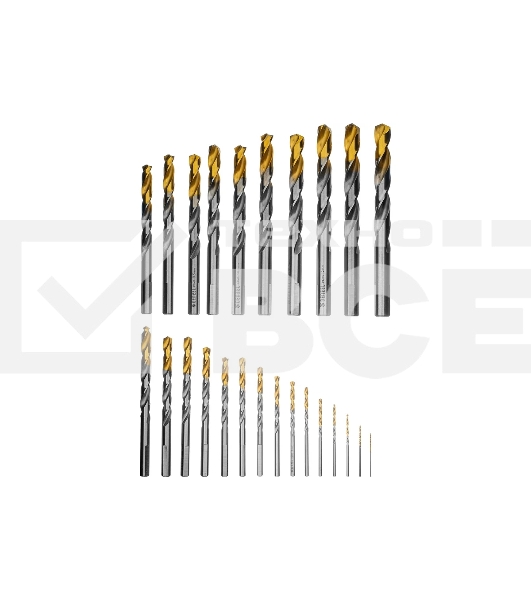 Набор сверл по металлу Denzel 1-13 мм, Р6М5-TiN, Golden Tip, 25 шт 723009