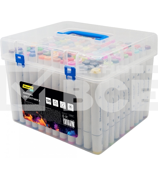 Набор маркеров для скетчинга Silwerhof Idea, двойной пишущий наконечник, 1-7мм, 120 цветов (120шт.) пластиковая коробка