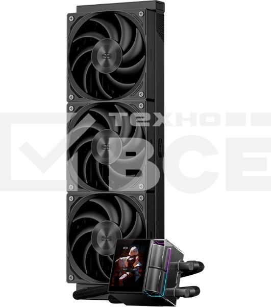 Система охлаждения Water Cooling System PCCooler DS360 Display BK (310W, 360мм, LED, Black, ARGb Pump/Fans: 3x120мм, 90.56CFM, 39.8dBA, 2500RPM/Pump height 65мм, 15dBA, 2600RPM, Rad thickness 27мм/S: 1851, 1700, 1200, 115X, AM5, AM4)
