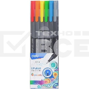Набор ручек капиллярных Deli Linkus (EQ900-06), d=0.45мм, ассорти чернила, игловидный пишущий наконечник, линия 0.45мм, 6 цветов