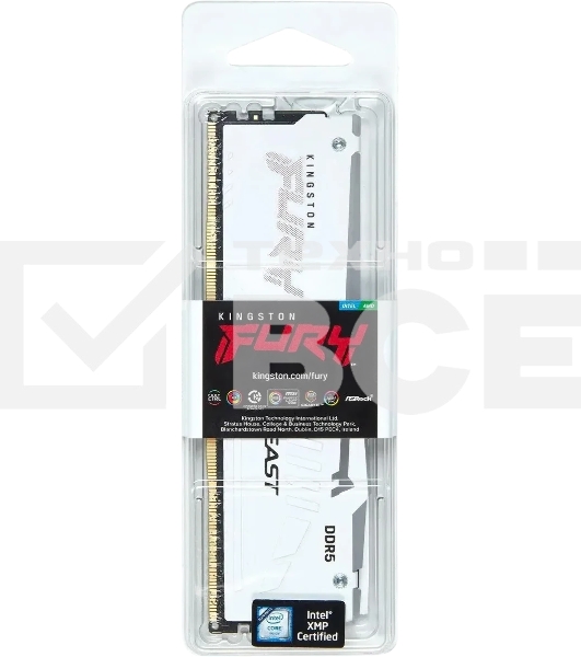 Оперативная память Kingston Fury Beast, DDR5, 16Gb (1x16 GB), 6000 MHz, CL30, радиатор, RGB, белый