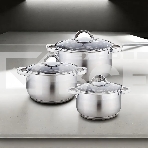 Набор посуды WEBBER BE-616/6 из нерж.стали 6 пр. 2,1 л, 2,9 л, 3,9 л со стеклянными крышками В наборе 6 предметов: кастрюля со стеклянной крышкой 16х10,5 см; 2,1 л кастрюля со стеклянной крышкой 18х11,5 см; 2,9 л кастрюля со стеклянной крышкой 20х12,5см; , фото9