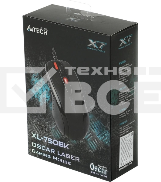 Мышь проводная A4Tech XL-750BK черный, 3600 dpi, USB, кнопки - 7