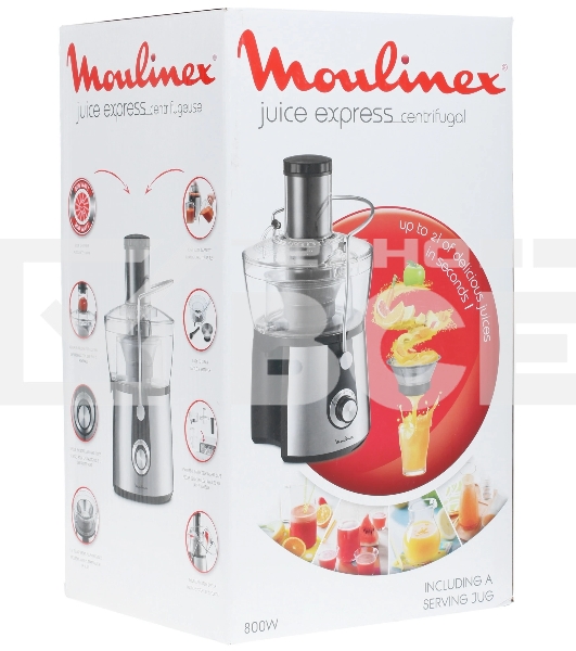 Соковыжималка Moulinex JU550D10 серебристый/черный, центробежная, 800 Вт, 2000 мл, механическое