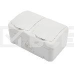 Блок из 2 розеток горизонтальный KRANZ Mini OG открытой установки с заземлением, IP54 белый, фото 1