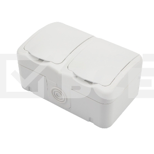 Блок из 2 розеток горизонтальный KRANZ Mini OG открытой установки с заземлением, IP54 белый