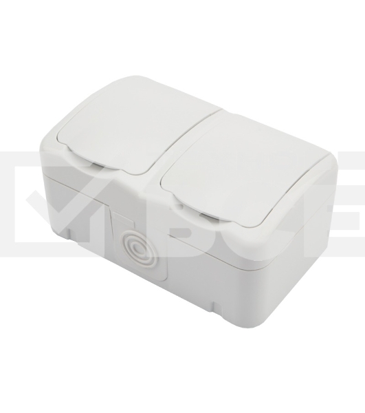 Блок из 2 розеток горизонтальный KRANZ Mini OG открытой установки с заземлением, IP54 белый