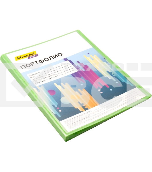Папка-портфолио с 40 прозрачными вкладками Silwerhof Create SCR-P40GRN A4, пластик, 0.7мм, карман на лицевой стороне, зеленый
