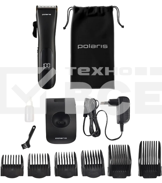 Машинка для стрижки Polaris PHC 2500 черный 3Вт (насадок в компл: 6шт)