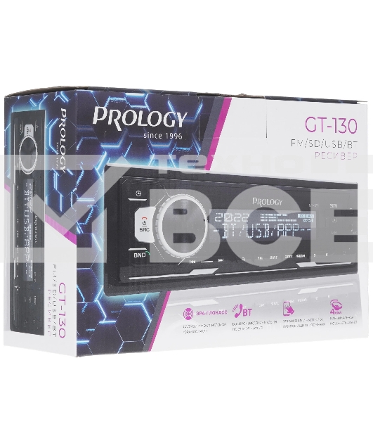 Автомагнитола Prology GT-130, 1 DIN, Bluetooth, USB Type-A, AUX, пульт ДУ