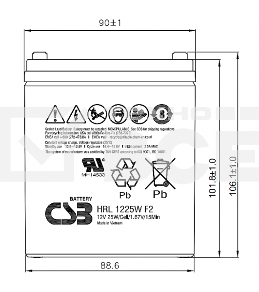 Батарея CSB HRL 1225W (12V 6Ah) F2