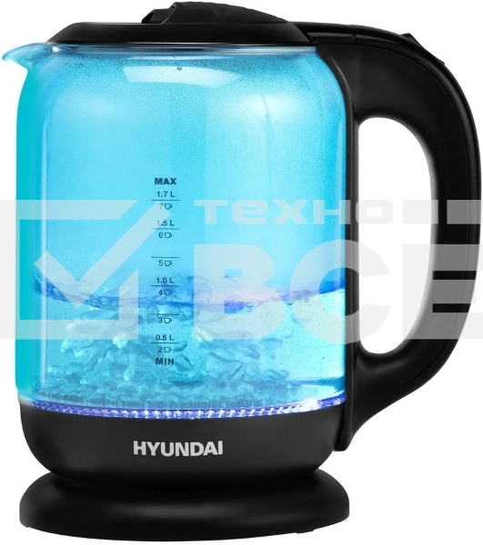 Чайник электрический Hyundai HYK-G2806 1.8л. 2200Вт голубой/черный (корпус: стекло)