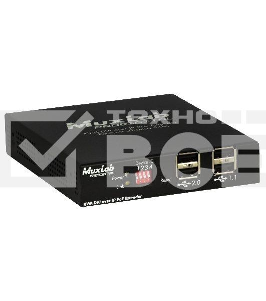 Приемник-декодер DVI, USB2.0 и KVM over IP, сжатие JPEG2000, с PoE MuxLab 500771-RX