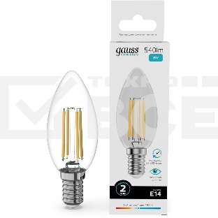 Лампа филам. Gauss Filament 8Вт цок.:E14 свеча св.свеч.бел.нейт. (упак.:10шт) (32128)