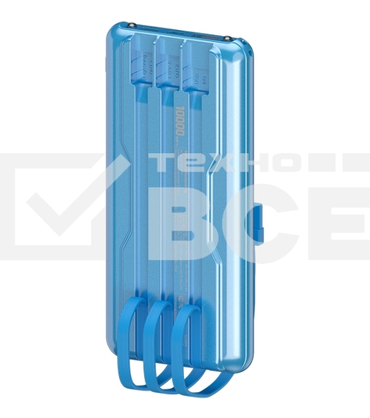 Портативный аккумулятор Maxvi PB10-11 10000 мАч blue 3A, встроенные кабели USB A/Type-C/Lightning