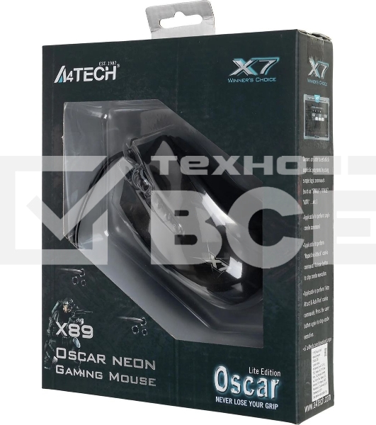 Мышь проводная A4Tech X89 черный, 2400 dpi, USB, кнопки - 8